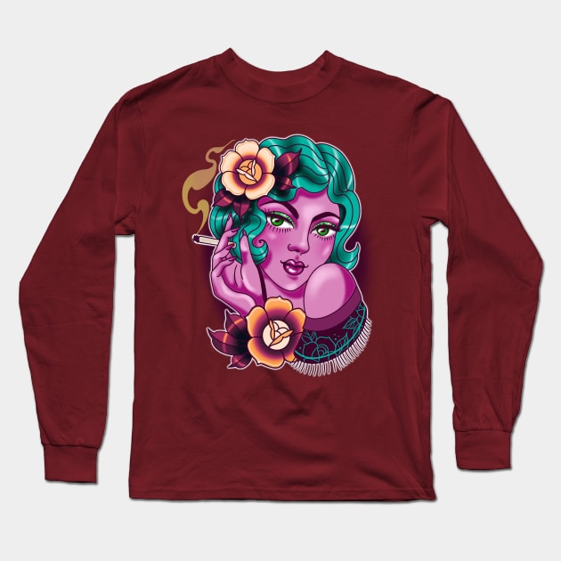 Pink Gypsy Long Sleeve T-Shirt by Huldra Tattoo